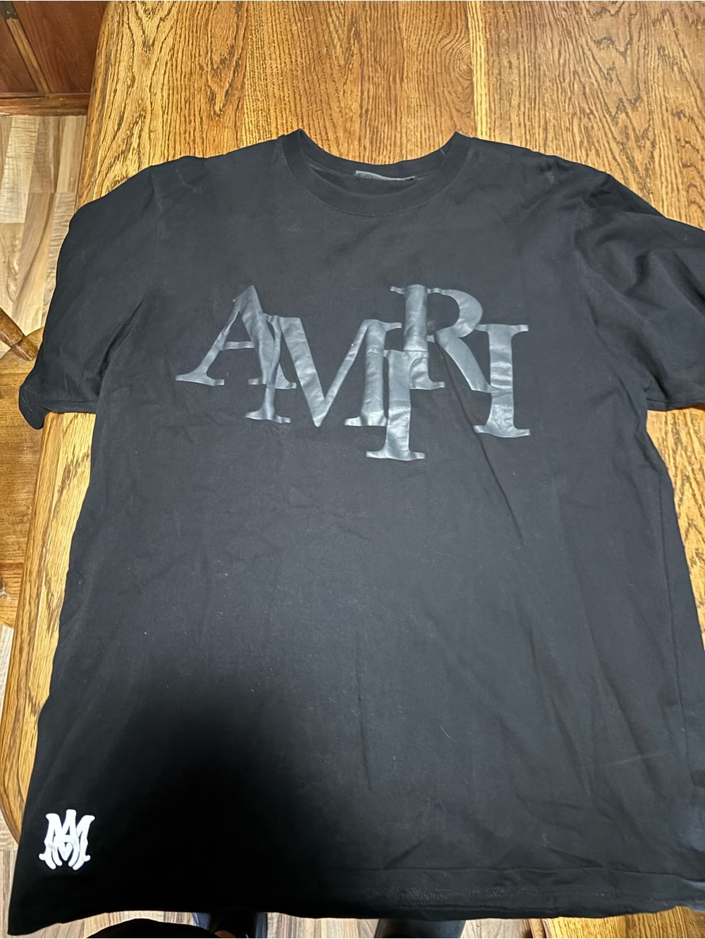 AMIRI Black Short-Sleeve Tee with Subtle Metallic Logo